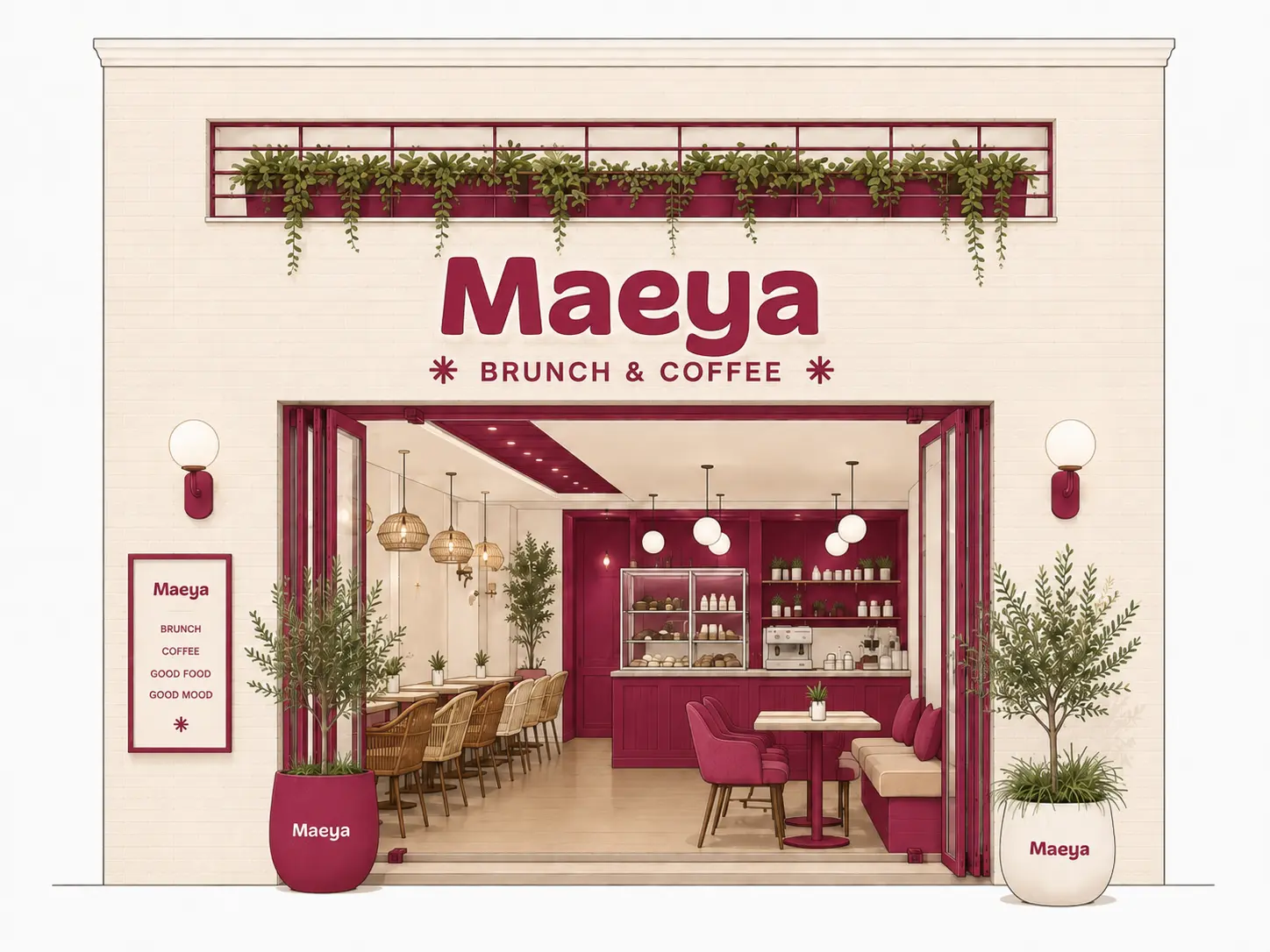 Façade illustrée du restaurant Maeya à Rabat